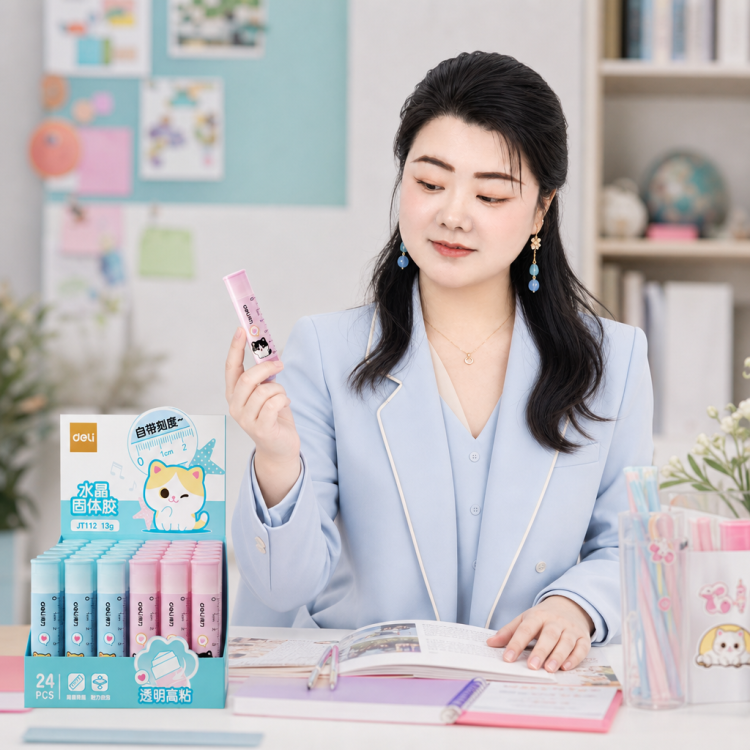 Deli Office student stationery ACR material, washable with built-in scale triangular transparent crystal solid glue Deli Office student stationery ACR material, washable with built-in scale triangular transparent crystal solid glue