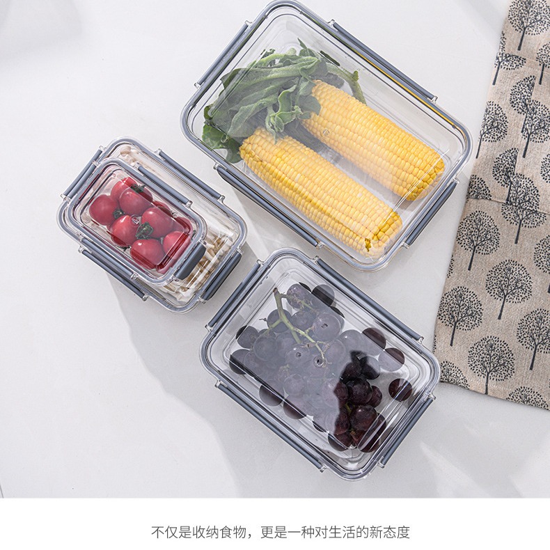 Rectangular PET sealed jar for grains, kitchen preservation box, food-grade transparent lid, storage box for grains and cereals details Picture