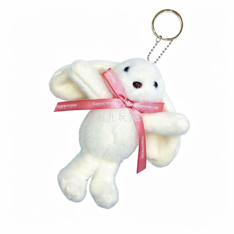 Three-color tied ribbon rabbit pendant, simple bow hanging ear rabbit, plush key chain backpack hanging doll supply Item Picture