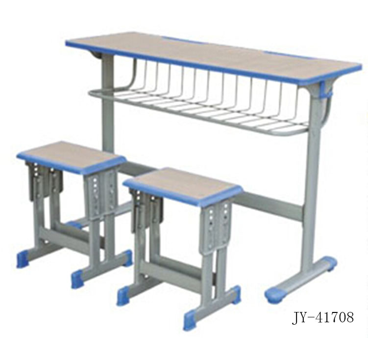 JY-41708 Double fixed desks and chairs, student desks and chairs with double-column adjustable small square stools