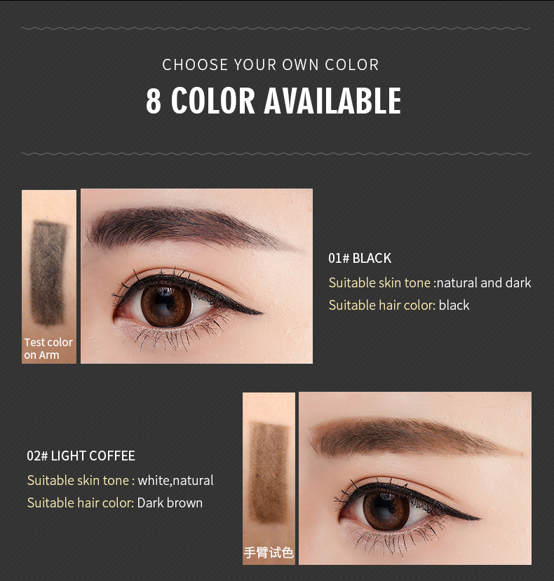 This vegan herbal eyebrow pencil is free of chemical components. It is waterproof, sweat-proof, long-lasting and does not fade. It features a three-dimensional natural style details Picture