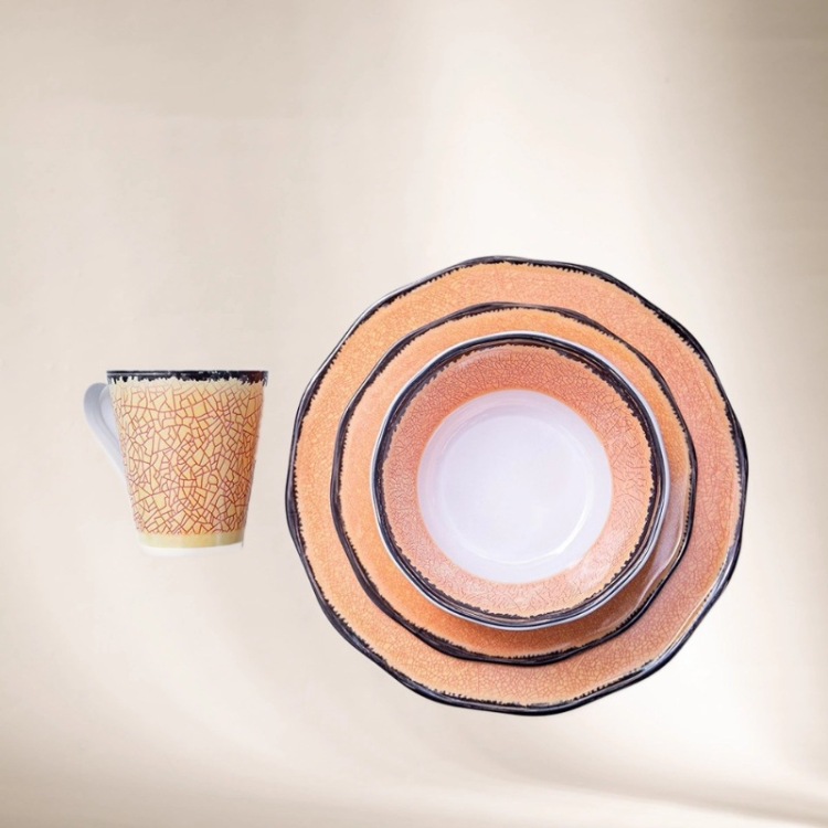 Melamine lace plate melamine tableware 6789 10-inch corrugated plate imitation porcelain tableware Item Picture
