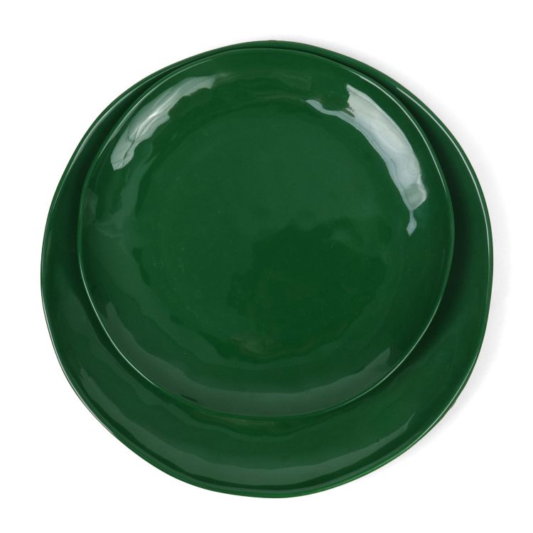 Dark green round melamine tableware, plastic imitation porcelain plates, melamine plates, buffet commercial bowls and plates Item Picture