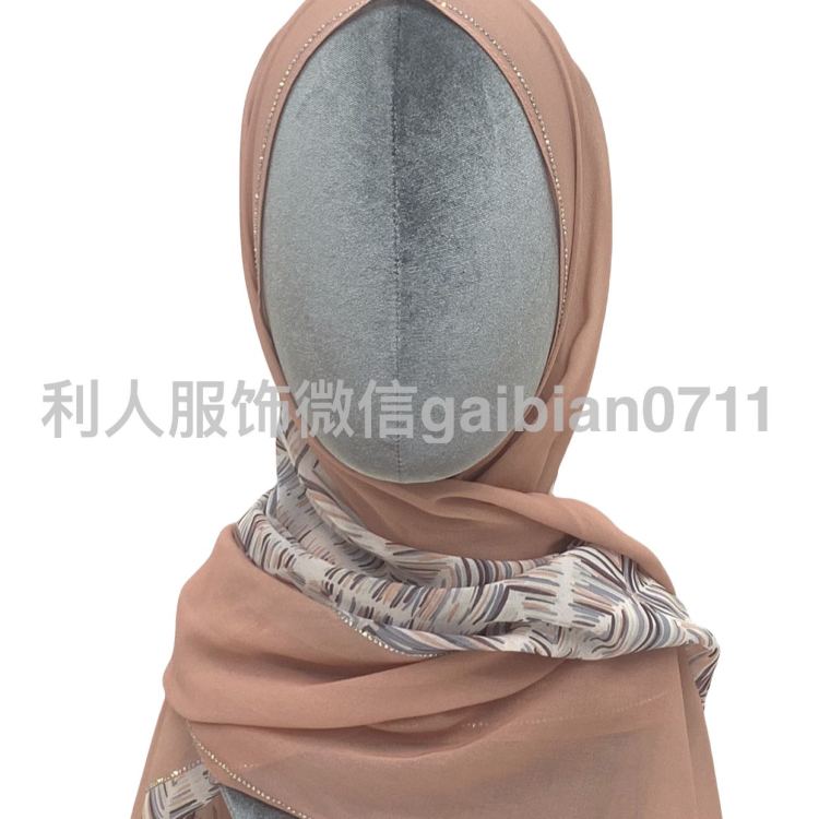 雪纺印花拼接阿拉伯印花头巾马来西亚包头巾阿曼烫钻长巾