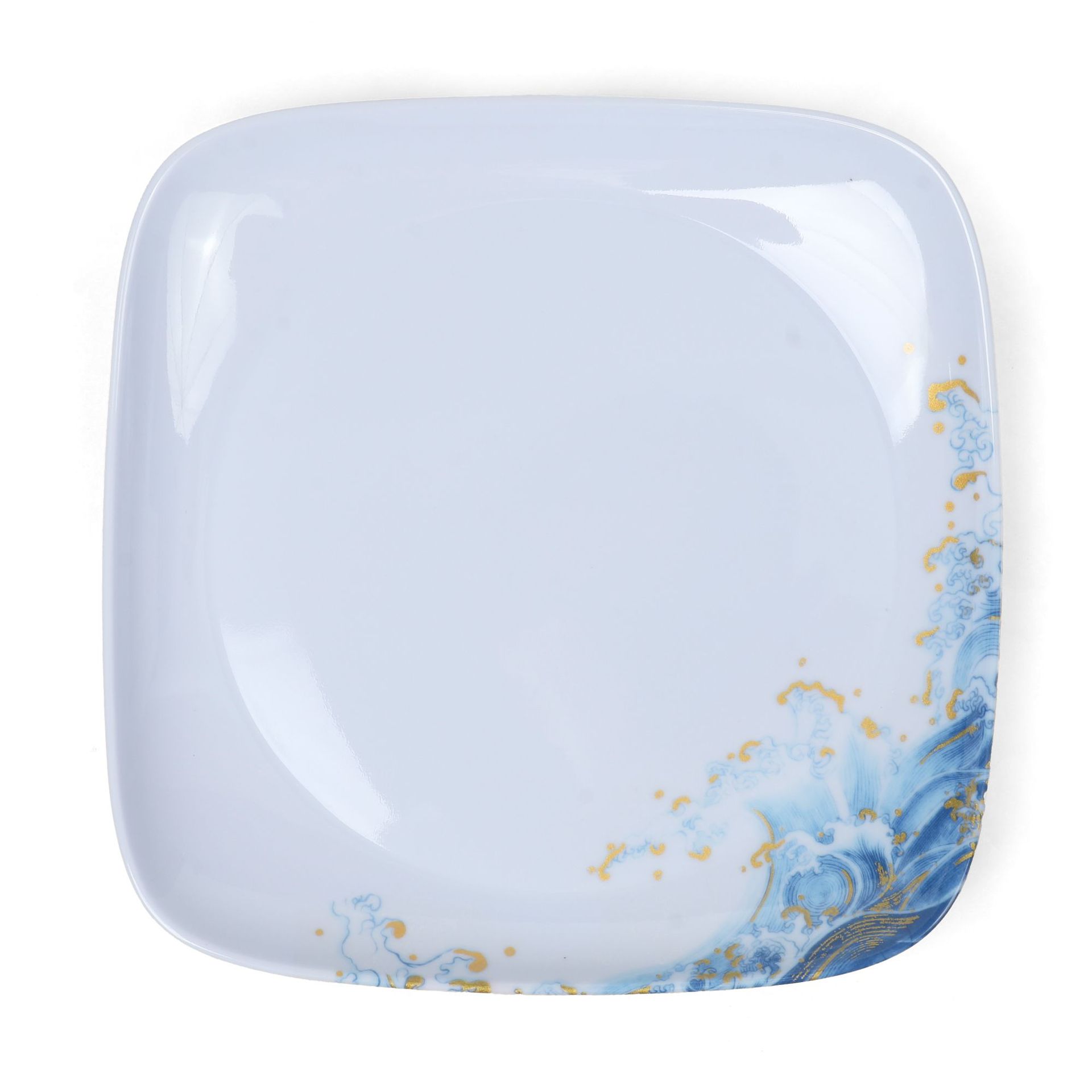 Square melamine tableware, melamine plates, golden wave pattern kitchen plates, snack and pastry storage deep plates Application Scenario