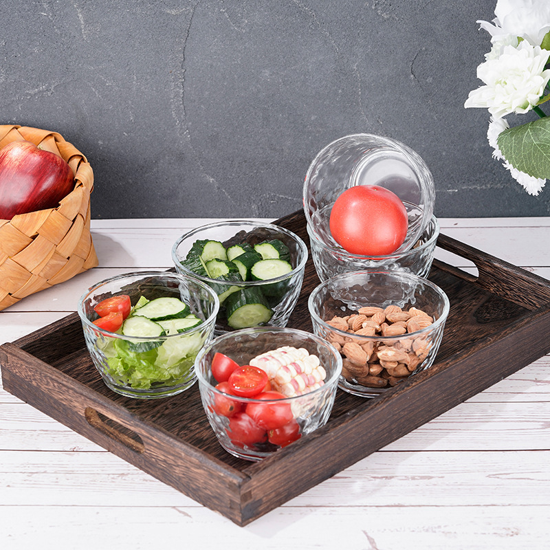 High-quality hammer-patterned bowls, transparent glass bowls, household tableware, fruit, dessert, salad bowls, glass gift bowls Specification image