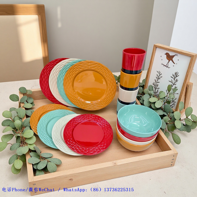 Food-grade melamine tableware from the manufacturer, Amazon in stock, anti-drop bowl and plate set wholesale, LOGO production, clearance stock Item Picture