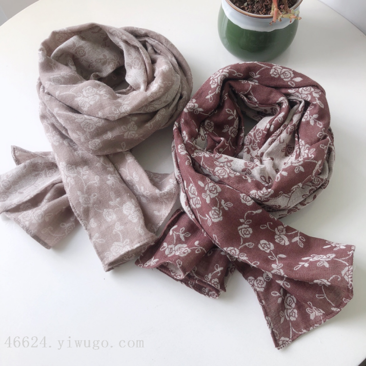 Wholesale of scarves, live-streaming e-commerce, supply of jacquard scarves, new artistic style scarves, linen scarves Item Picture