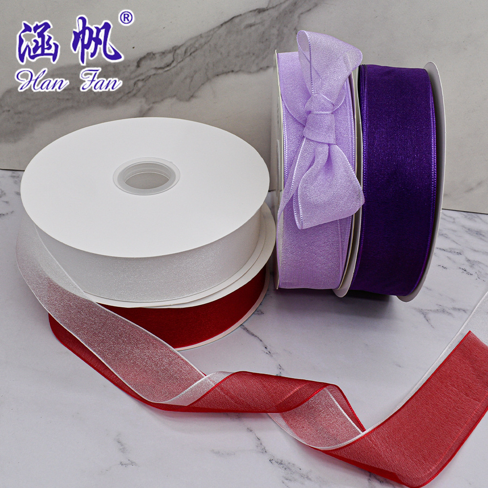 4cm flower net yarn pearl yarn ribbon gift box packaging, Ougen yarn ribbon semi-transparent ribbon manufacturer wholesale with free shipping Specification image