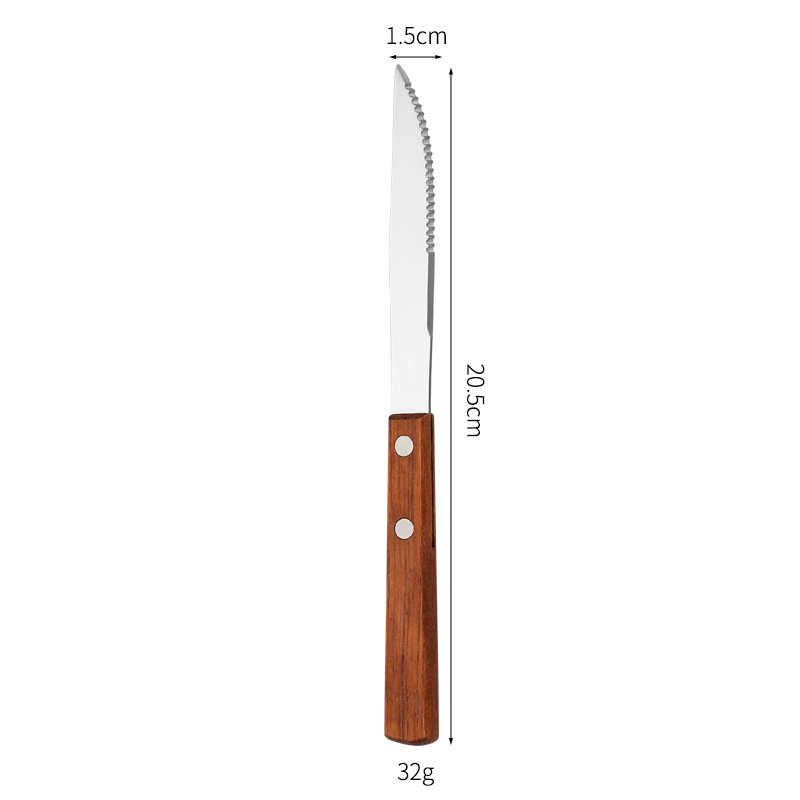 Solid wood 304 stainless steel knife, fork and spoon Japanese-style bright Western tableware, rosewood handle steak knife, fork and spoon four-piece set Item Picture