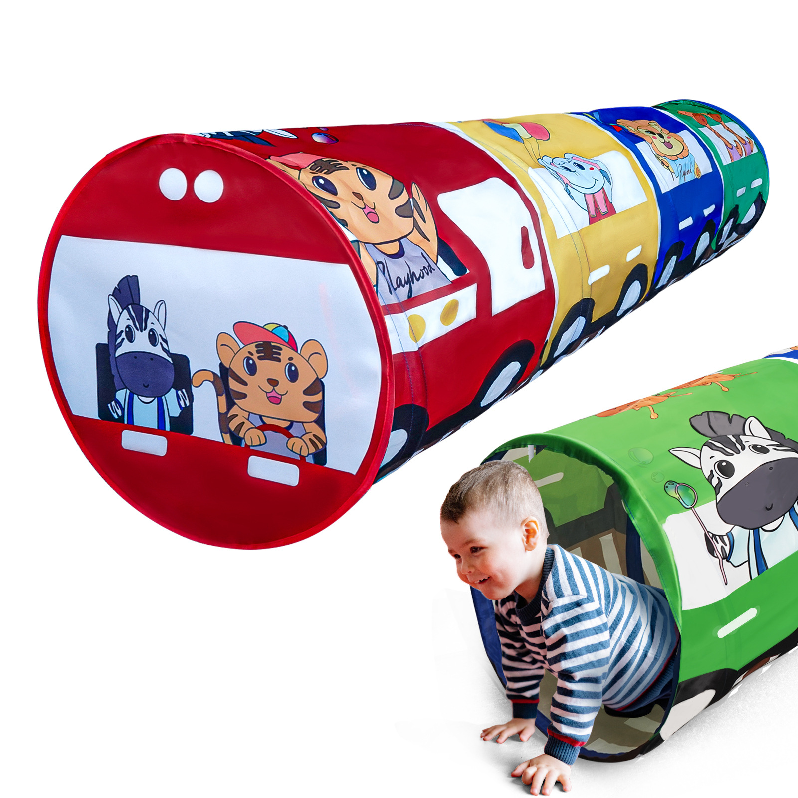 批发儿童爬行隧道感统训练器幼儿园钻洞玩具可折叠游戏小火车通道