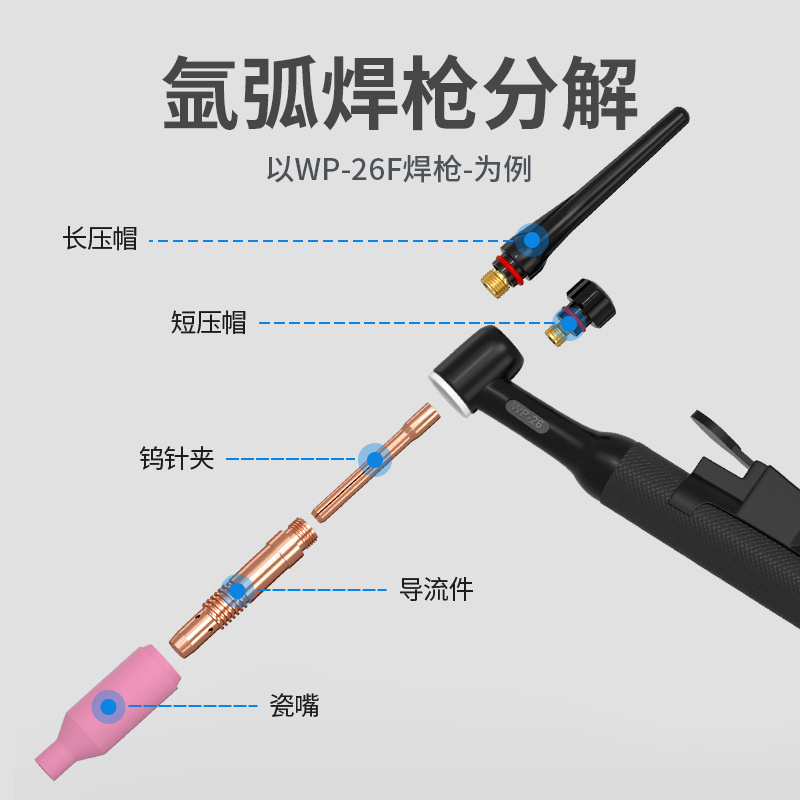 Andeli transparent quartz porcelain nozzle set TIG-17/WP-17/18/26 argon arc welding gun water-cooled and air-cooled accessories