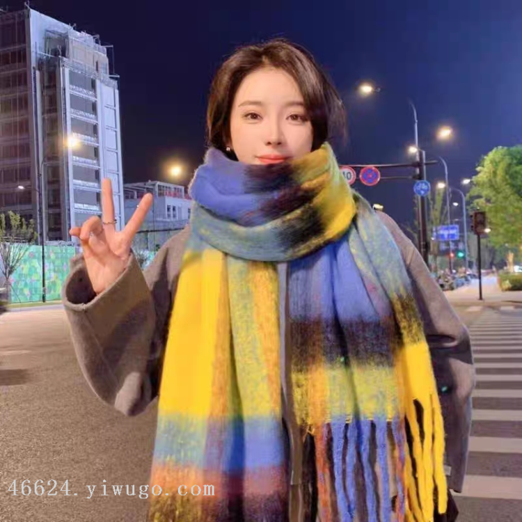 Cross-border scarf wholesale e-commerce live-streaming supply chain supply of thick fluorescent checkered scarves