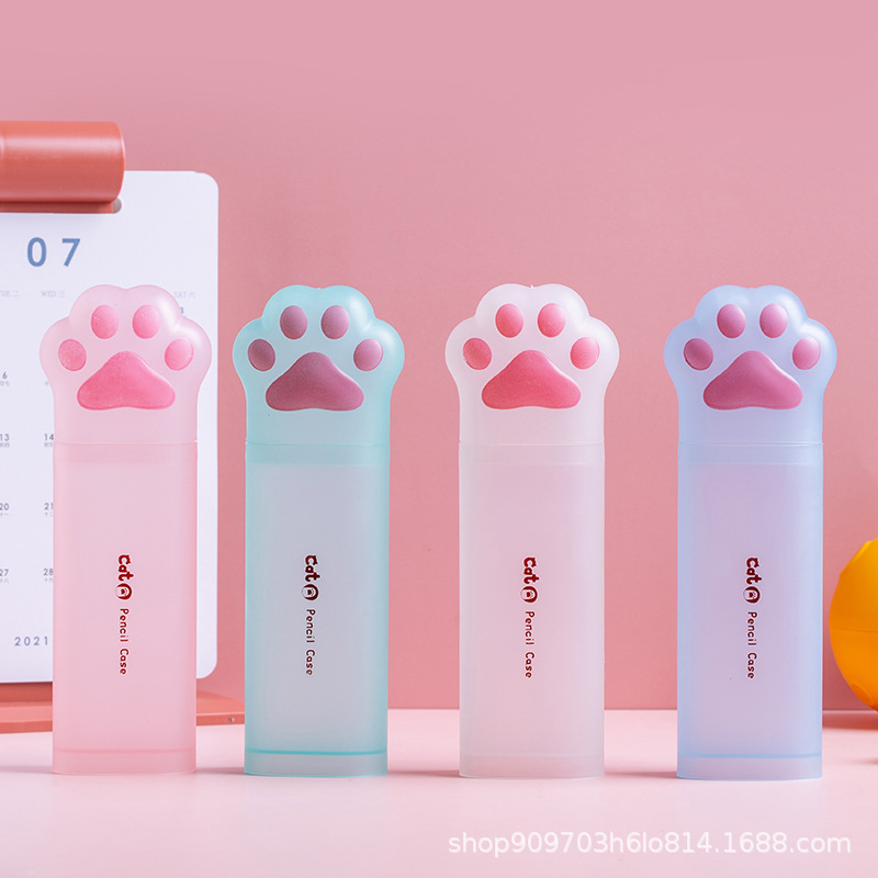 Tian Gao Factory wholesale popular cat-paw stationery boxes, student large-capacity pencil cases, high appearance level and cute PP pen holders Item Picture