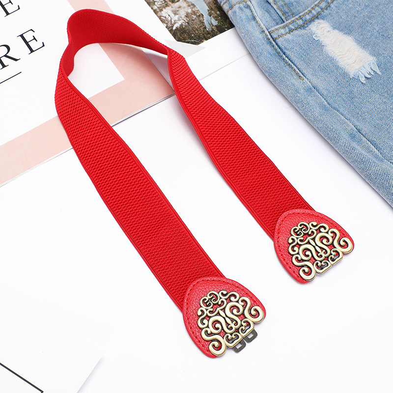 New retro ethnic style dress with wide belt for women, elastic waist seal and versatile belt for women wholesale