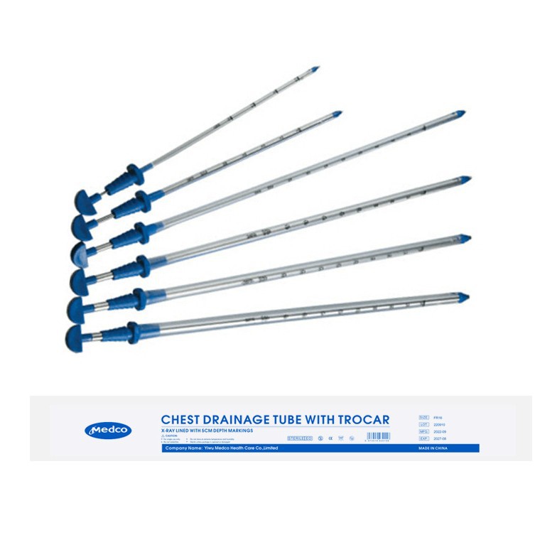 Disposable needle-equipped thoracic drainage tubes, multi-specification calibrated medical thoracic drainage tubes full figure