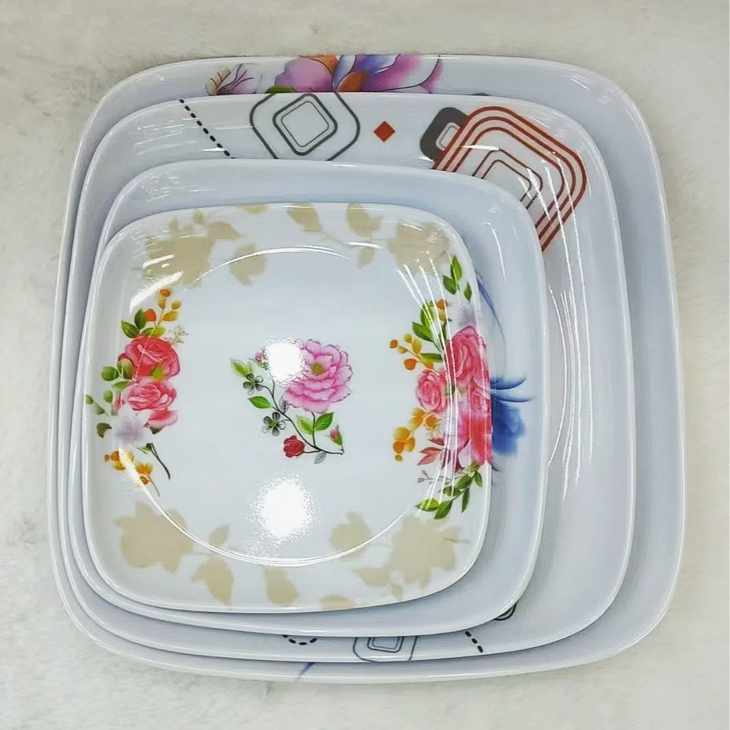 Cross-border melamine material square printed melamine plate, household teacup storage plate, restaurant business plate, living room coffee table storage plate Item Picture