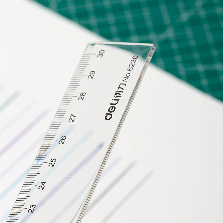Deli Office student stationery plastic transparent 30CM straight ruler details Picture