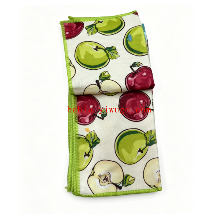 Apple print kitchen cloth, water-absorbing and non-shedding microfiber cleaning cloth, household dishwashing cloth, tablecloth 5P details Picture