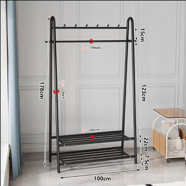 Floor-standing coat rack, simple multi-layer storage hanger for home bedroom, light luxury clothing display rack, folding clothes drying rack details Picture