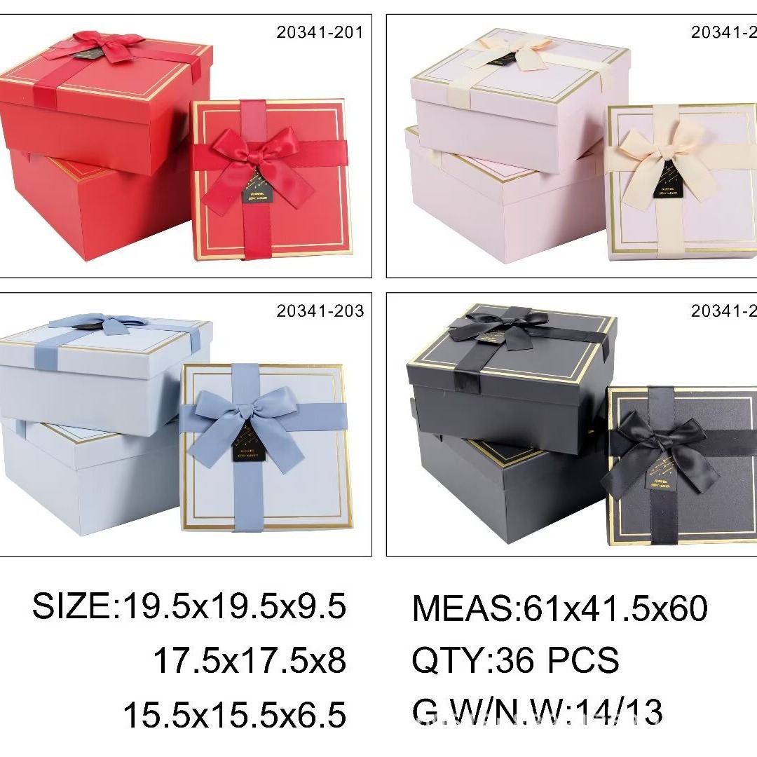 White square gift box, light blue ribbon, golden border, souvenir gift box packaging box Specification image