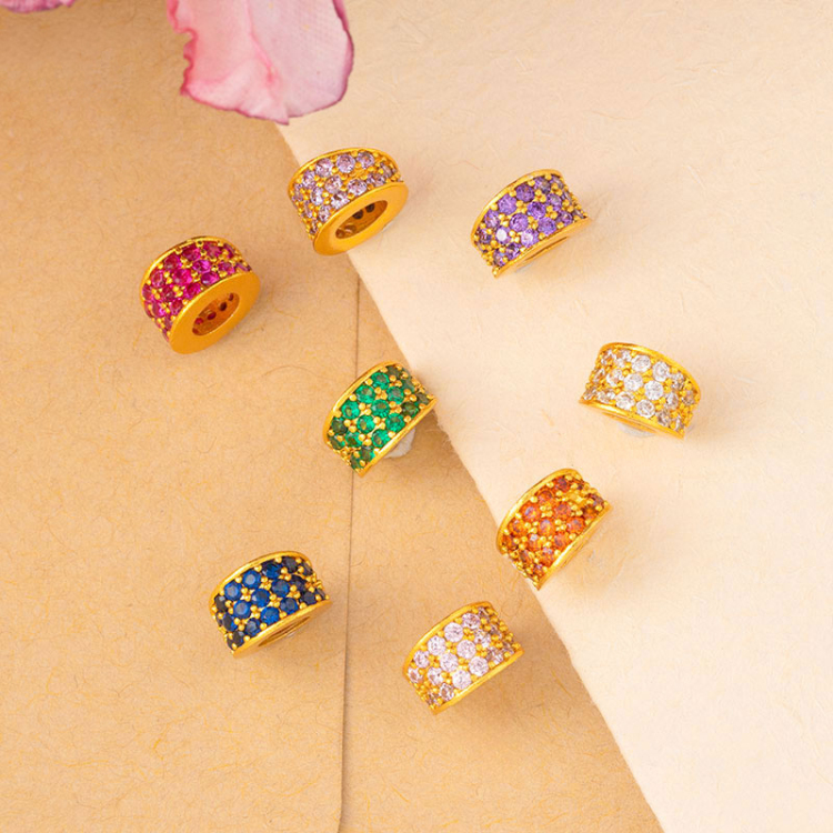 久不掉色越南沙金镶嵌锆石隔珠彩钻大孔珠高颜值品质项链手链批发