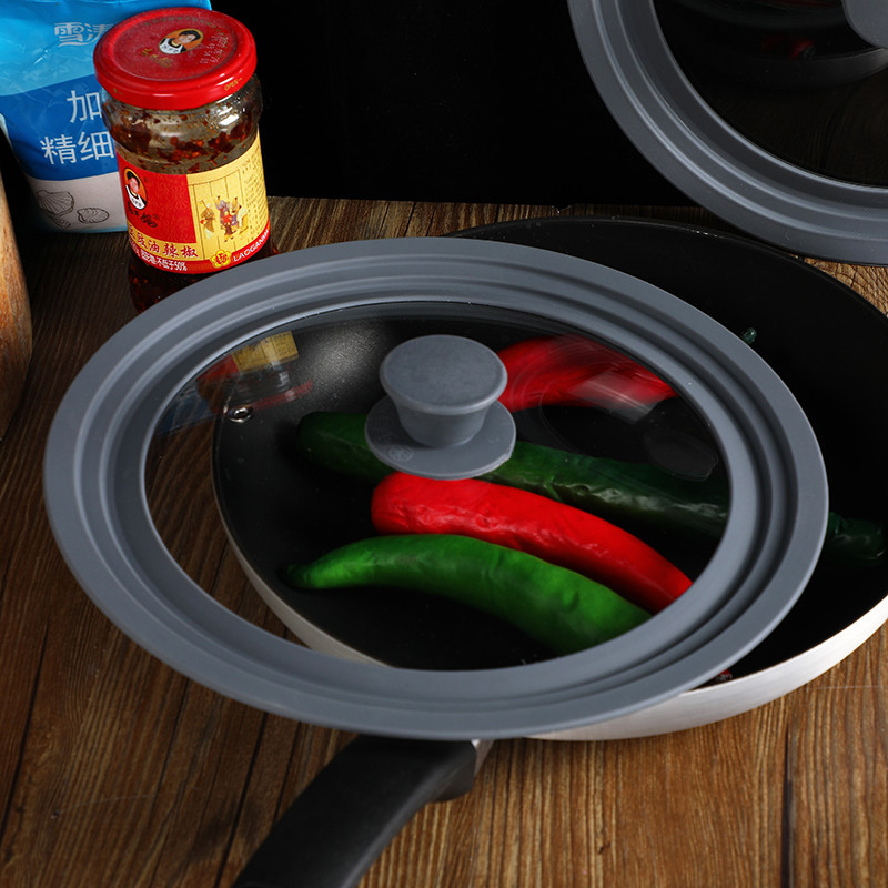 爆款硅胶锅盖 家用多功能灰色耐热防溢锅盖 钢化玻璃锅盖