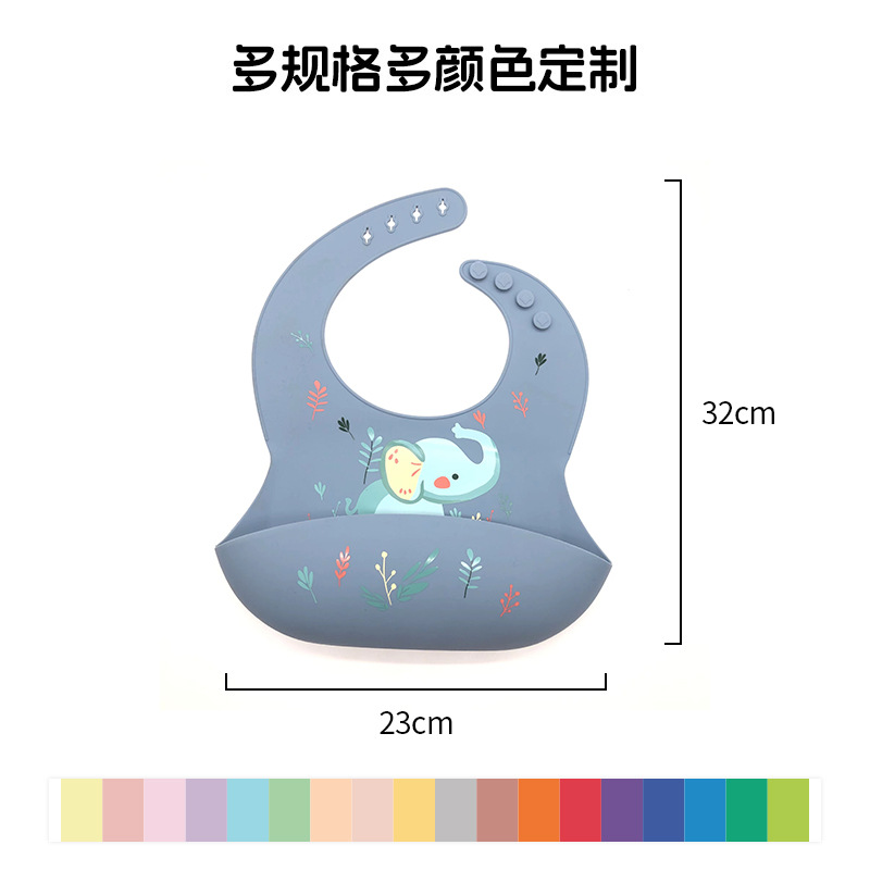新款儿童硅胶餐具套装婴儿小象图案硅胶围兜食品级硅胶辅食碗套装
