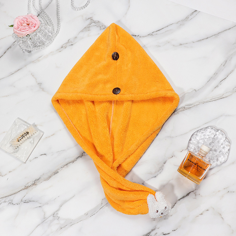 兔子双扣可爱少女成人珊瑚绒干发帽长发吸水速干包头巾毛巾速干帽详情图5