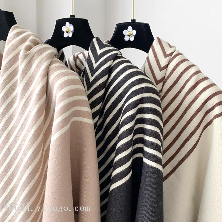 Cross-border scarf wholesale e-commerce star style square scarf shawl with fine stripes details Picture