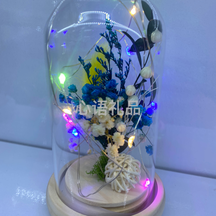 带灯玻璃罩干花、永生花，家居摆件，节日礼物必备