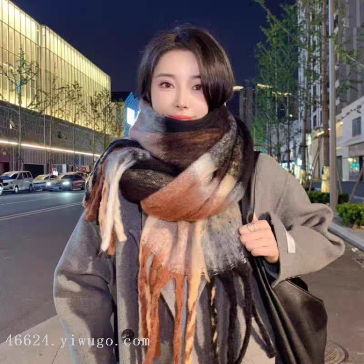 Cross-border scarf wholesale e-commerce live-streaming supply chain supply of thick fluorescent checkered scarves Item Picture