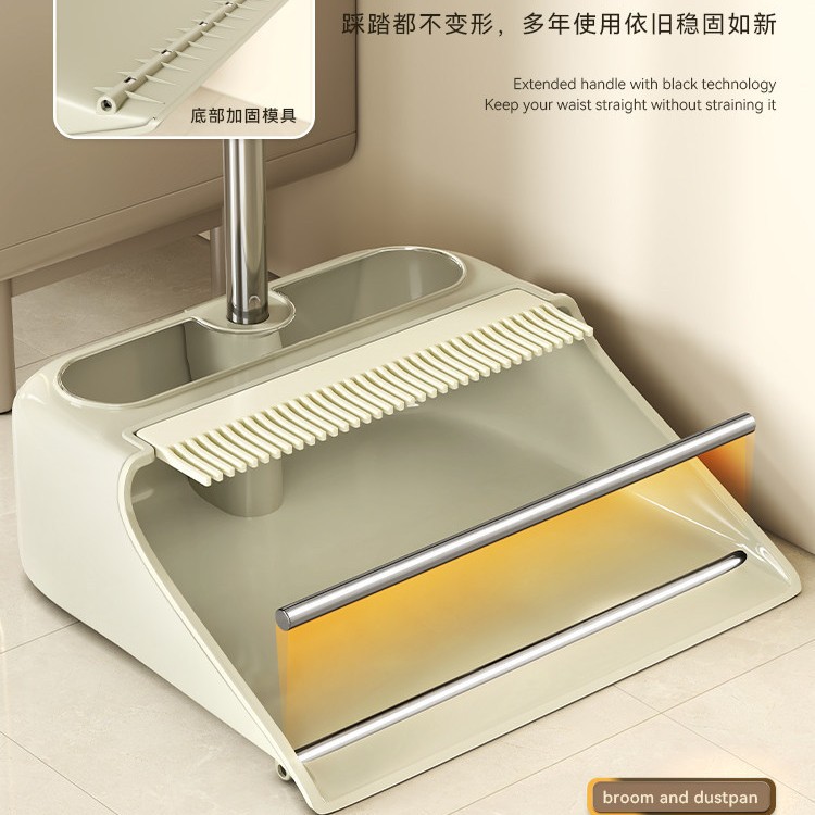 Wholesale stainless steel broom and dustpan set with comb teeth, household long-handled garbage shovel, living room sweeping and cleaning broom details Picture