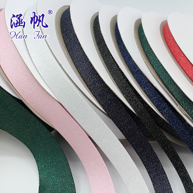 Factory direct sales of polyester gold wire herringbone belts, colorful and multi-specification herringbone belts, clothing accessories, polyester herringbone belts details Picture