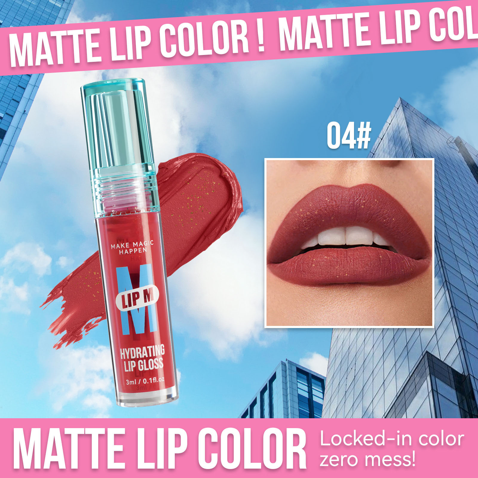 The small blue bottle, non-stick cup, transparent glitter lip gloss, sexy nude color, six-color pearlescent, waterproof and long-lasting film formation Specification image