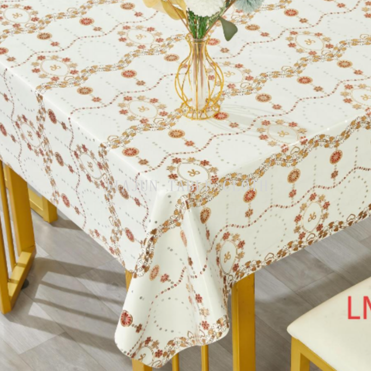 Blanco con patrón rojo y marrón PVC mantel tapete de mesa navidad hotel restaurante decoración impermeable durable mantel de tela