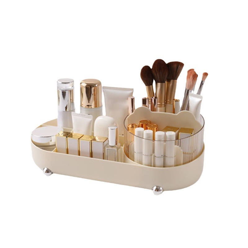 Desktop rotating makeup brush storage cylinder, cosmetics storage box, shelf, dressing table, pen holder storage integrated cabinet