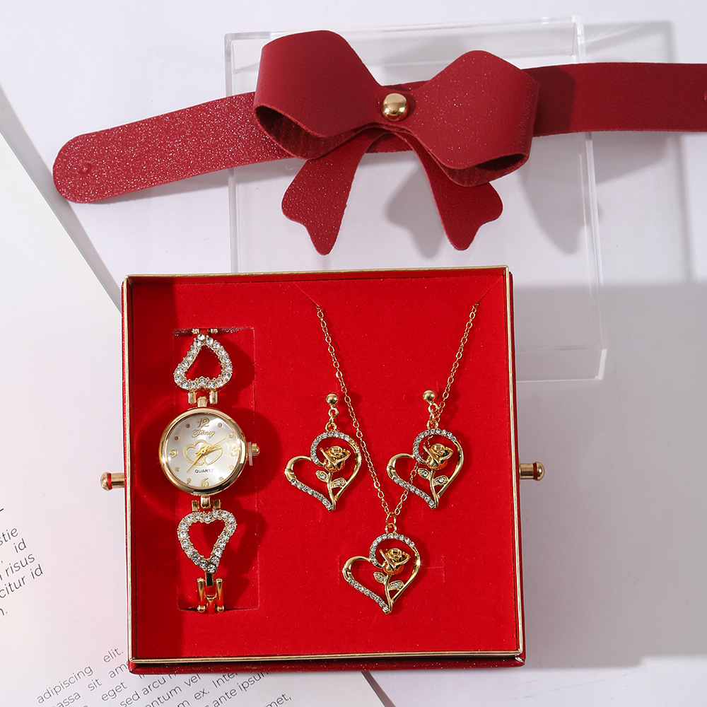 Cross-border women's full-diamond watch, earrings and necklace set, a niche high-end light luxury diamond-encrusted jewelry set for women in stock Specification image