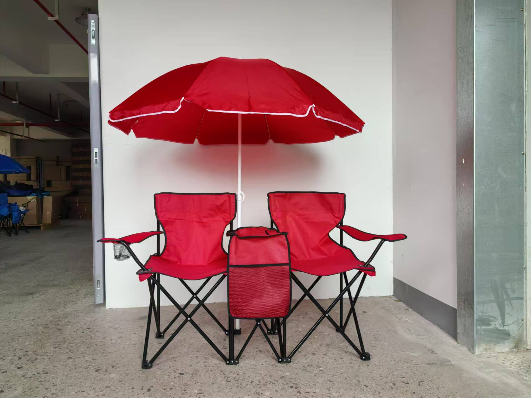 Silla doble con paraguas silla de playa al aire libre con paquete de hielo silla de camping plegable portátil silla de pareja silla de pesca recreativa al por mayor Item Picture