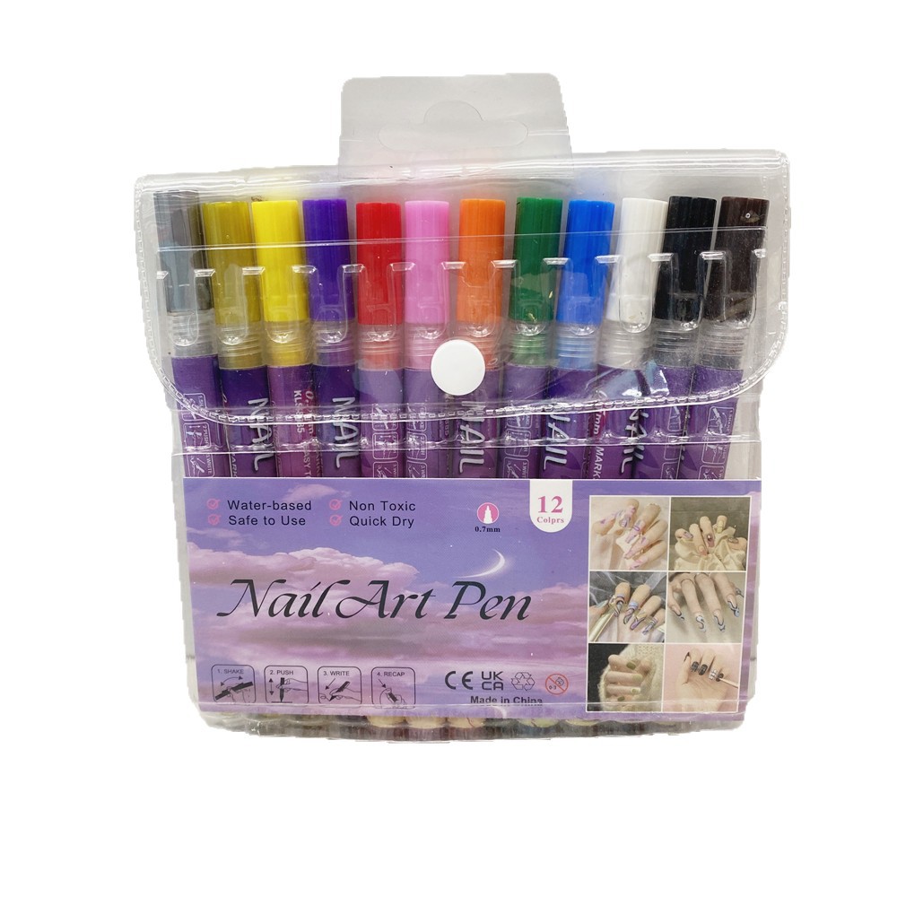 跨境热销12色美甲彩绘涂鸦笔塑胶笔尖丙烯绘画美甲笔防水速干勾线笔批发