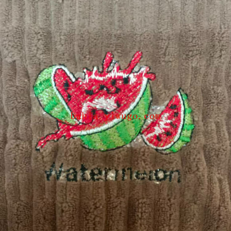 Kitchen stain removal and cleaning cloth, embroidered watermelon style thickened coral fleece cloth, household absorbent dishcloth details Picture