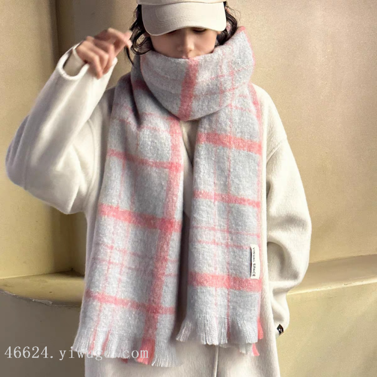 Cross-border scarf wholesale e-commerce network, loop gauze, checkered loose whisker, live-streaming supply chain details Picture