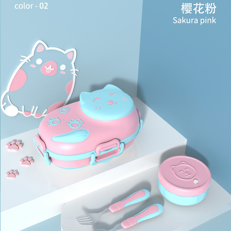 宝宝注水保温碗婴儿304不锈钢卡通餐具儿童吃饭便携辅食碗勺套装细节图