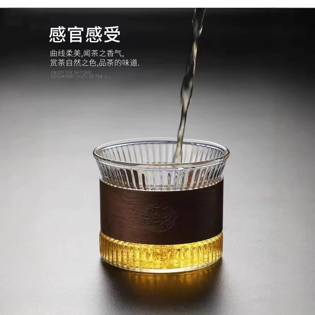 耐热玻璃小茶杯木扣茶具防烫手品茗杯主人杯家用单个喝茶杯子