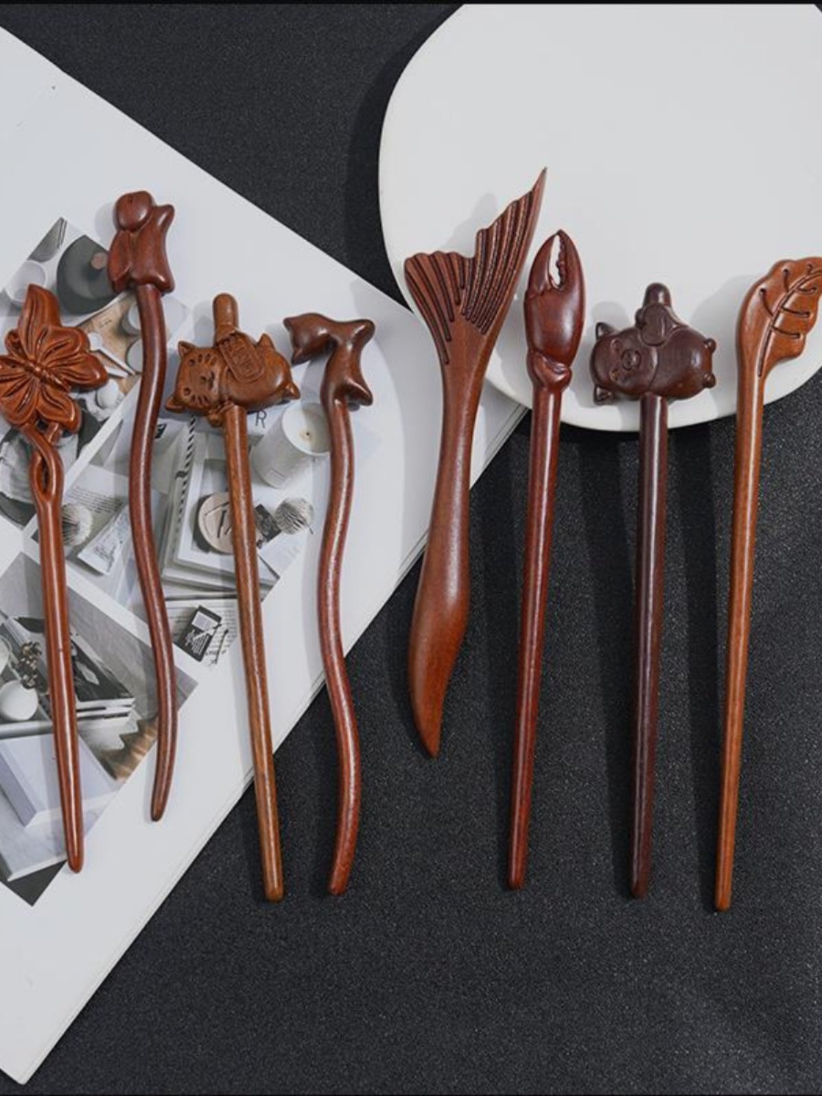 New Chinese-style golden thread sandalwood hairpins, new Chinese-style ancient costume Hanfu headwear, ancient-style women's hair accessories, daily essentials, hairpins and hairpins