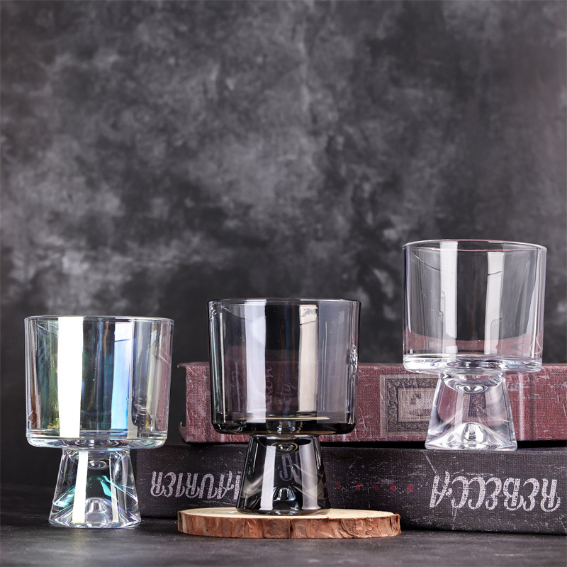 网红简约雪山底高脚玻璃咖啡杯雪糕杯冷饮果汁杯甜品杯冰淇淋杯