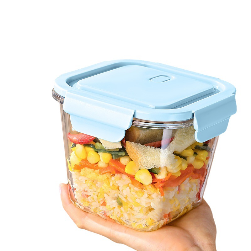 便携方形饭盒密封汤杯冰箱保鲜盒上班族可微波炉加热密封保鲜白底实物图