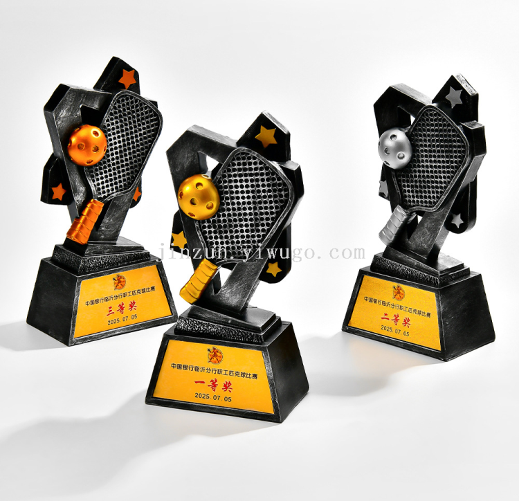 Cross-border new creative pickleball competition sports meeting trophies, gold, silver and copper resin pickleball craftsmanship engraving customization Item Picture