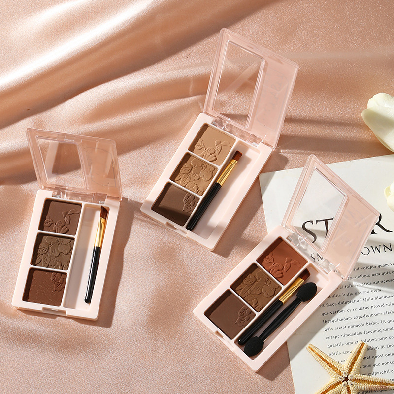 Three-color dyed waterproof and long-lasting eyebrow powder with brush, containing herbal and chemical ingredients