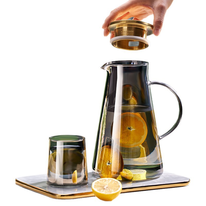 Glass cold water kettle, cold water cup, fruit teapot, large-capacity ice water kettle, triangular cold water teapot set, ice-keeping wonder Item Picture